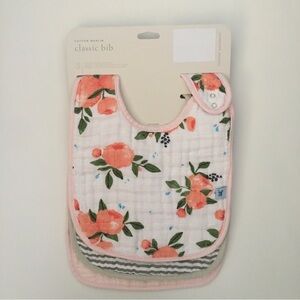 NEW Cotton Muslin Bib Set of 3 Floral Stripes Solid | Little Unicorn